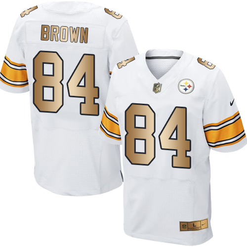 Nike Steelers #84 Antonio Brown White Men's Stitched NFL Elite Gold Jersey